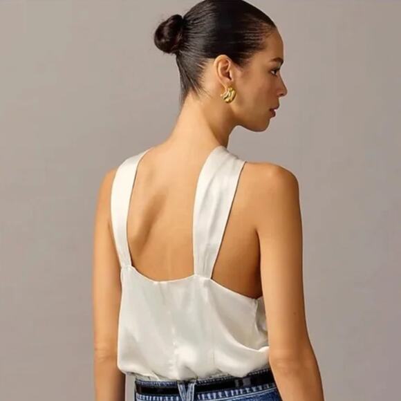 NEW J. Crew Collection Halter Top Rosette Crepe Ivory Satin Blouse Size Small - Picture 7 of 9